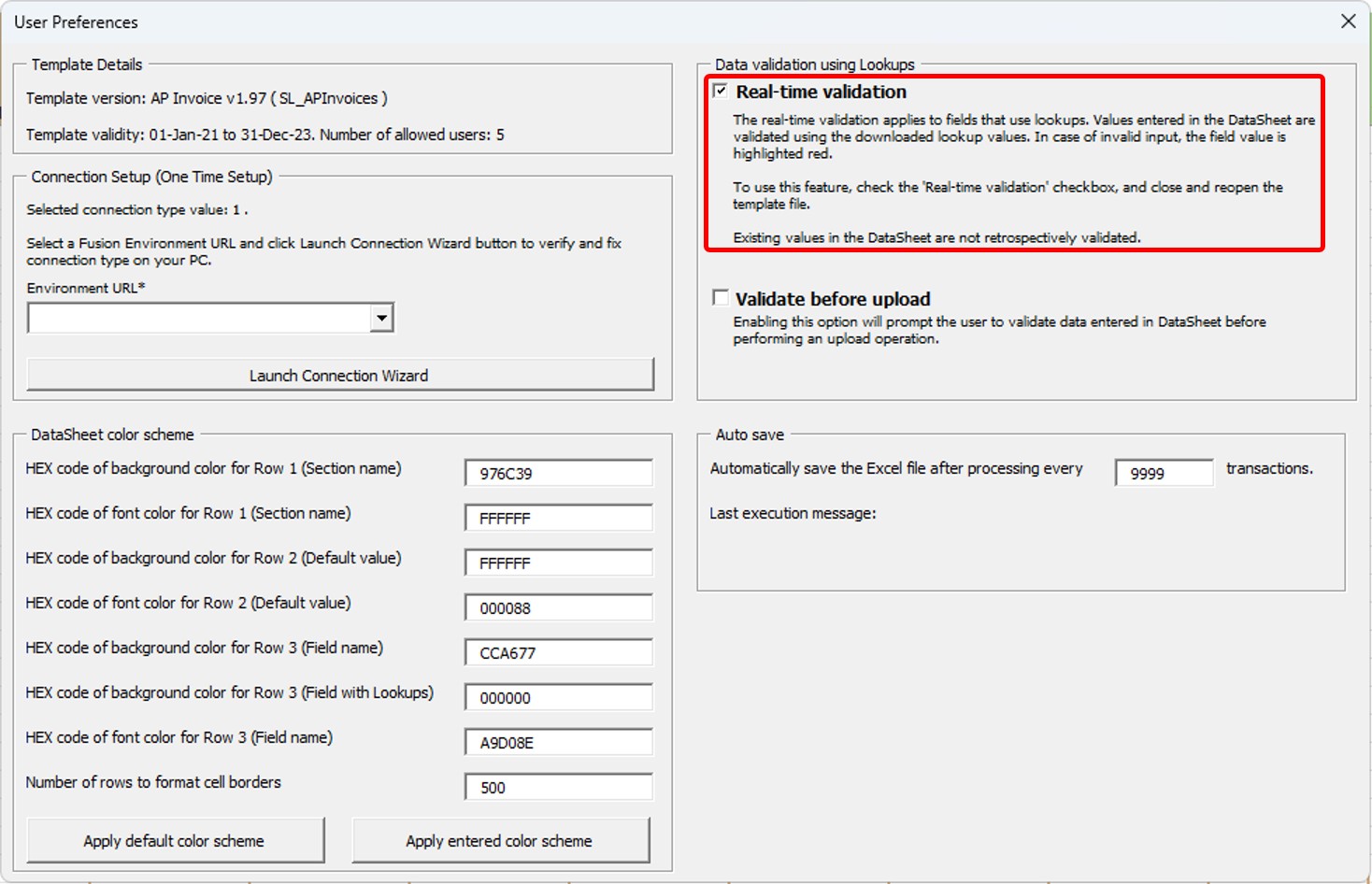 Real Time Validation - Simplified Loader Excel for Oracle Fusion Cloud ERP